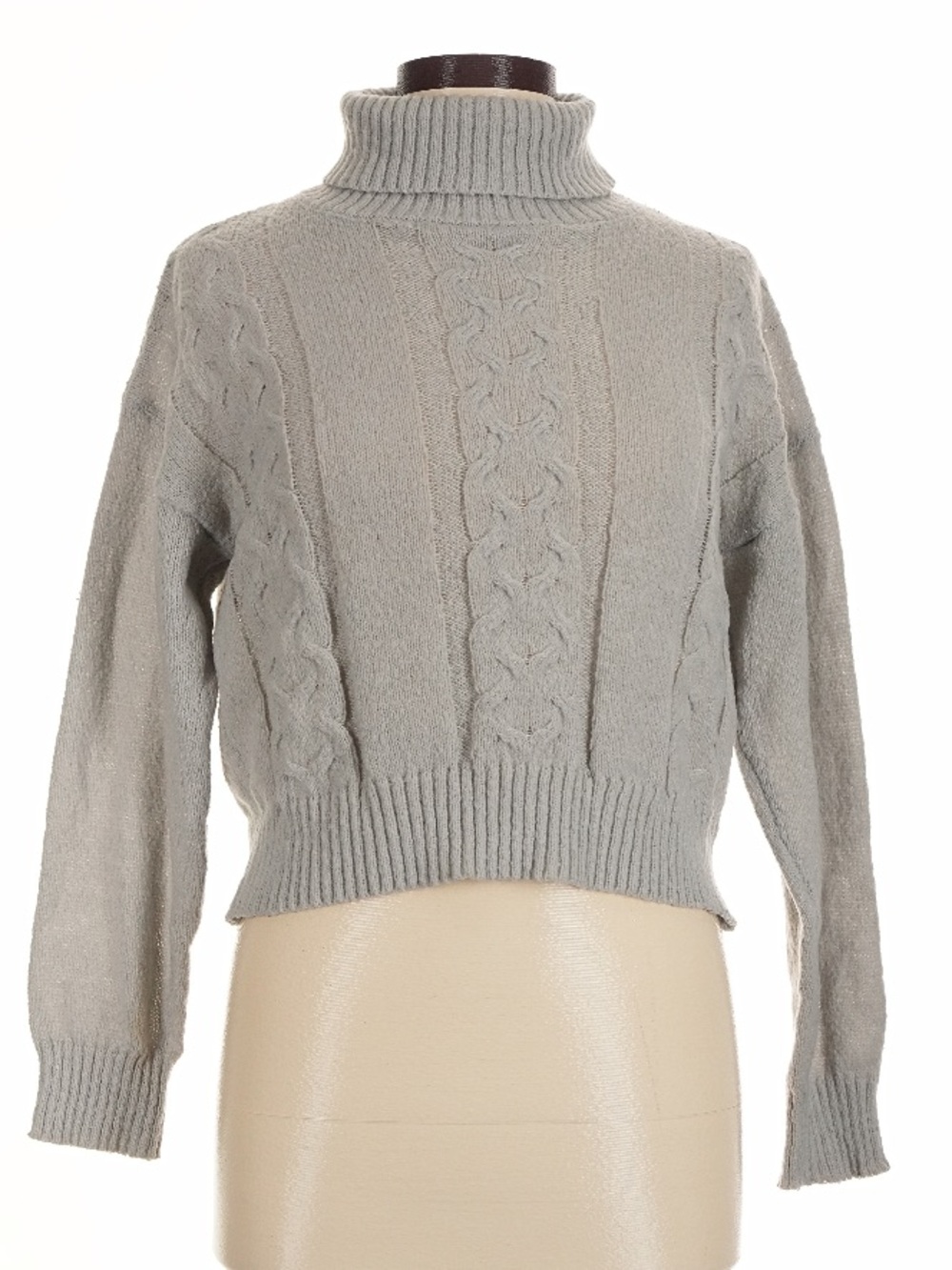 Aster Cozy Grey Cable Knit Cropped Turtleneck Sweater Size Medium